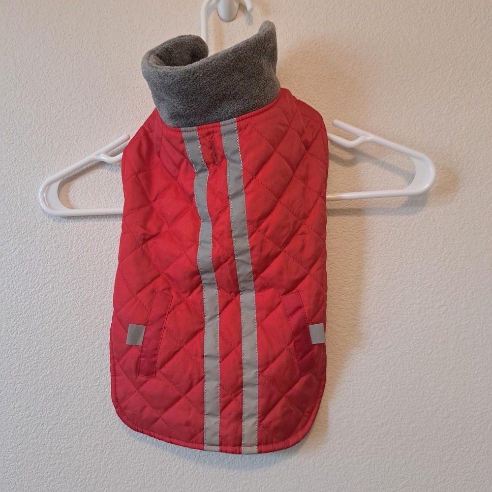 Grreat Choice Red Quilted Dog Coat Fleece Lined Reflective Vest Medium SC14